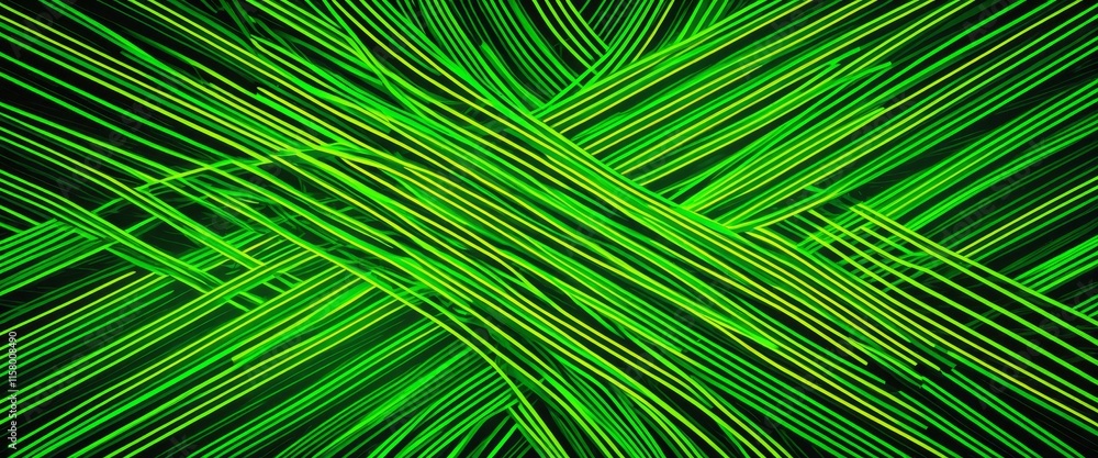 Poster dynamic green light streaks on a dark background creating an energetic abstract pattern