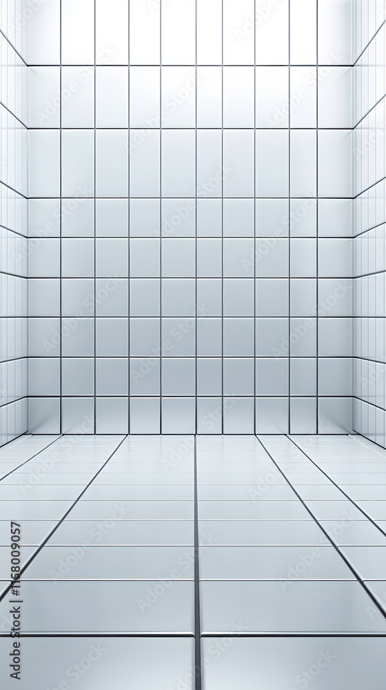 Aufkleber digital rendering of a room with light gray square tiles