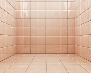 Digital Rendering of a Room with Pale Peach Square Tiles