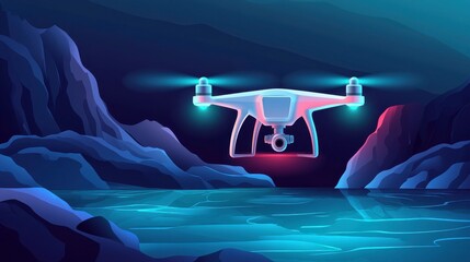 Vector Illustration of Coastal Mapping Technology at Dusk
