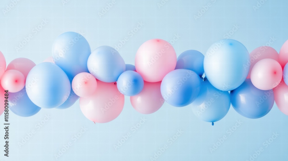 Aufkleber festive display of pink and blue balloons for party decorations with ample space for personalized me