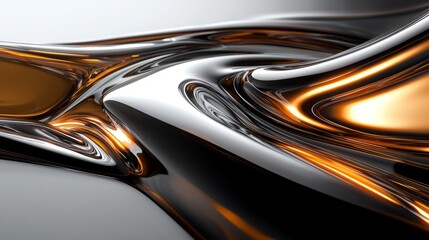 Abstract Liquid Metal Art: Silver and Gold Swirls
