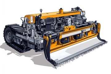 Obraz premium Yellow tracked utility vehicle with a blade.