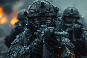 Fototapeta premium Combat soldiers of an elite counter-terrorism unit