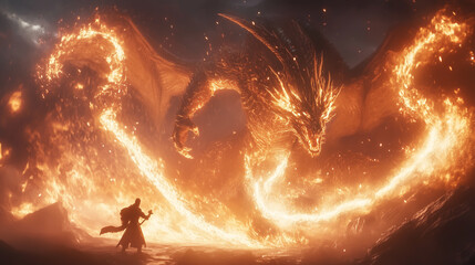 Fantasy concept art of powerful wizards conjuring fiery whirlwinds in a mystical and dramatic setting