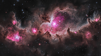 A serene depiction of a galaxy with vibrant nebulae and a starlit sky. Starlit. Illustration