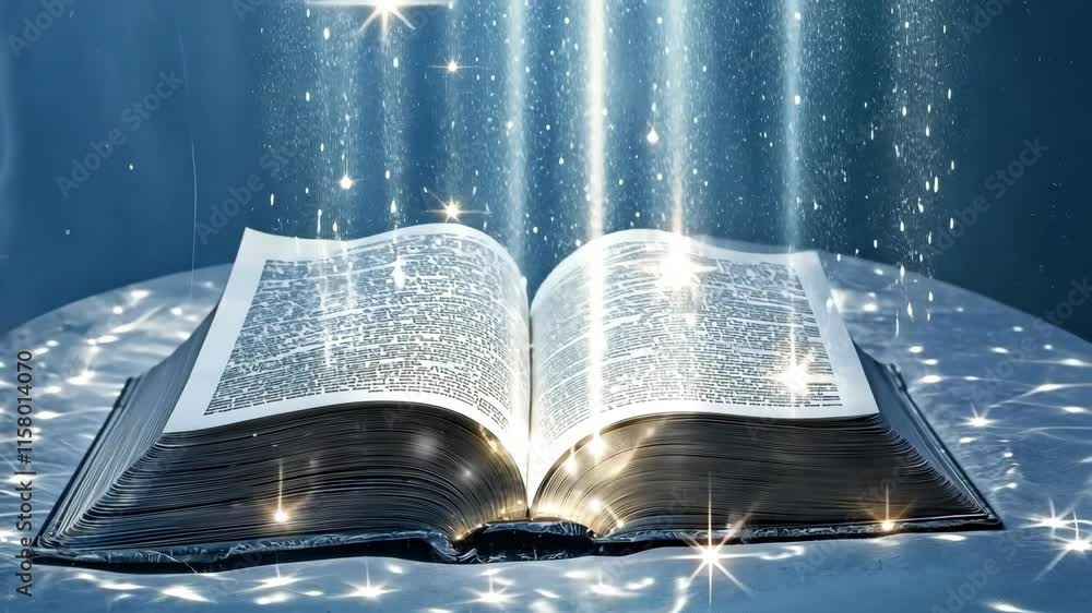 Poster magical open book sparkling light and shimmering pages of enchantment generative ai
