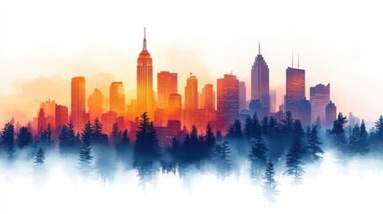 Fototapeta premium fog city skyline horizontal seamless composition isolated on white background small city houses residential quarters cityscape with buildings housing silhouettes vector