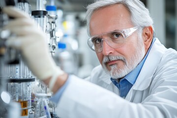 Expert scientist conducting experiments in a modern laboratory focused on discovery and innovation