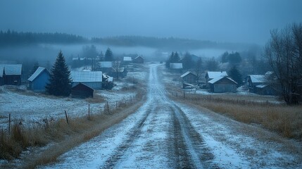 Obraz premium fog on a neighborhood small village in a rural scene