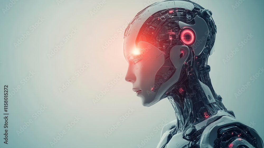 Aufkleber clean lines of a glowing robotic head on isolated background