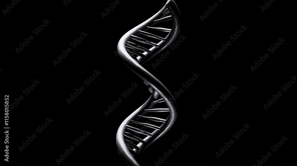 Poster minimalist illustration of dna helix on black background, showcasing its elegant structure and compl