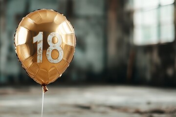 Golden balloon celebrating the milestone of turning eighteen in a unique and artistic setting