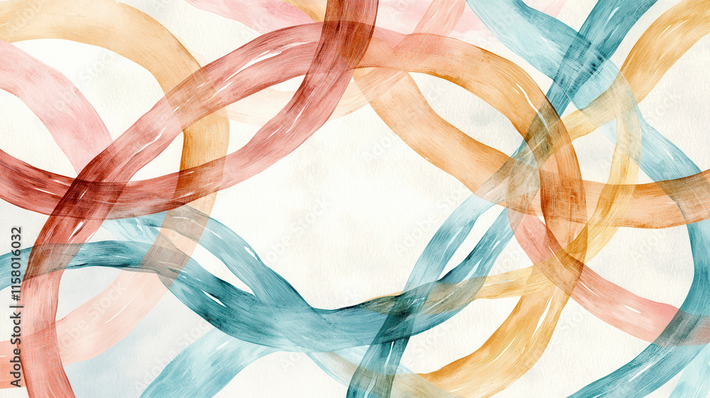 Poster abstract pastel artwork featuring overlapping colorful waves and curves, creating harmonious and soo