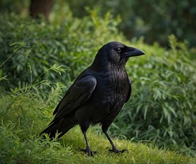 crow on the grass