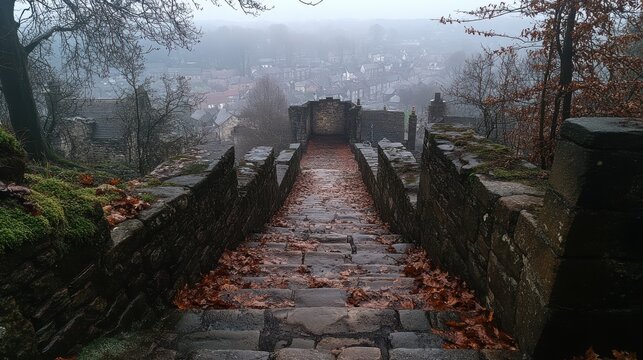gateway at clitheroe castle looking down into the village