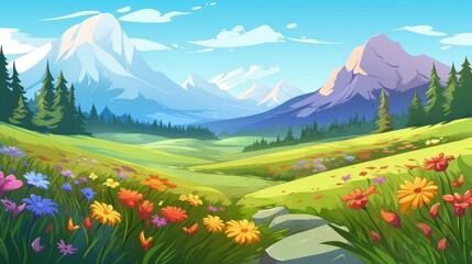 Fototapeta premium Majestic Mountain Meadow Wildflowers Bloom Brightly