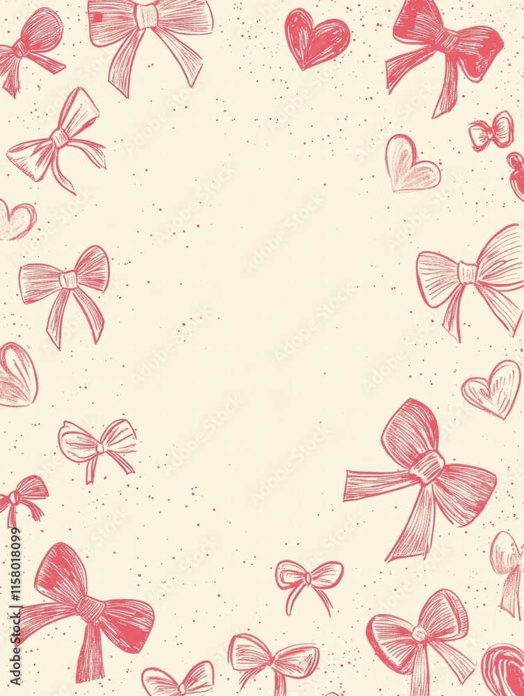Fototapete Whimsical hand drawn valentines day design with playful bows and hearts on soft background. Generative AI