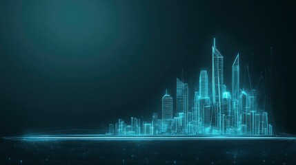Futuristic Cityscape with Glowing Effects and Isolated Background