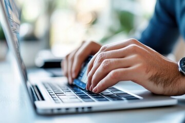 Engaging in online shopping with a credit card at a cozy workspace