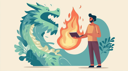 Cheerful Children's Book Illustrations of Friendly Magical  Dragon