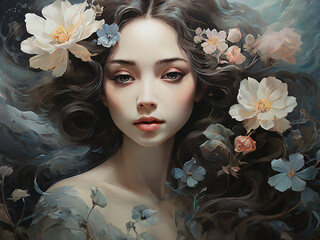 portrait of a woman with flowers in hair