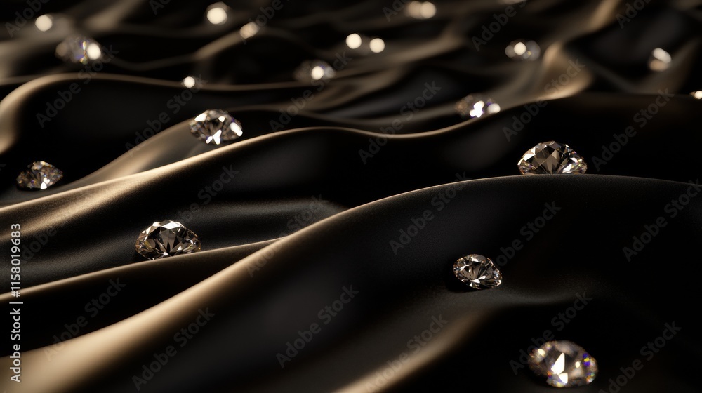 Poster discover luxury with sparkling diamonds nestled on elegant black fabric with ample space for your cr