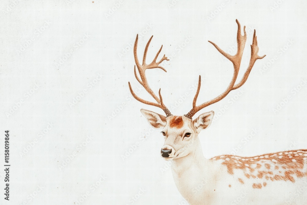 Aufkleber elegant illustrated deer with branching antlers showcasing a graceful pose and ample copy space for 