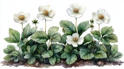 illustration of a wild white strawberry plant isolated on a white background wild white strawberry plant