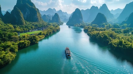 landscape of guilin li river and karst mountains located near the ancient town of xingping yangshuo guilin guangxi china