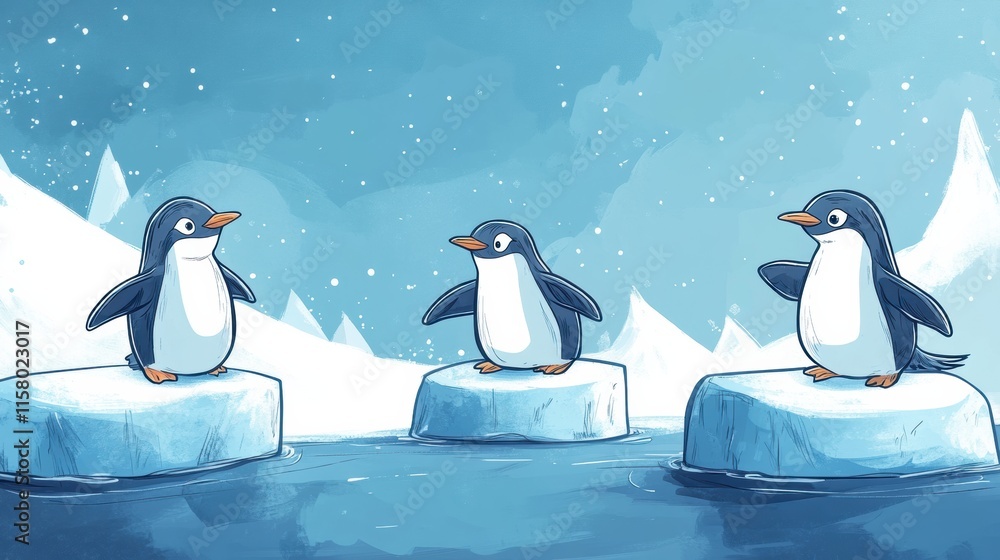 Leinwandbilder playful penguins enjoying a fun time on floating icebergs in a serene arctic landscape with ample sp