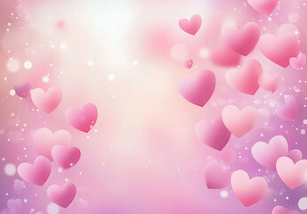 A pastel pink background with floating hearts creates a dreamy Valentine's Day scene. Soft gradients and minimal design leave white space for personalization.