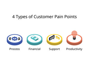 type of Customer Pain Points from process, financial, support, productivity 