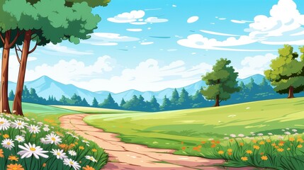 Fototapeta premium Serene Pathway Winding Through a Lush Green Meadow