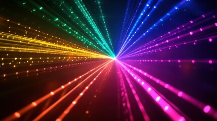 Fototapeta premium Colorful glowing lines converge at vanishing point.