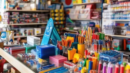 Colorful Display of Stationery Supplies in a Craft Store