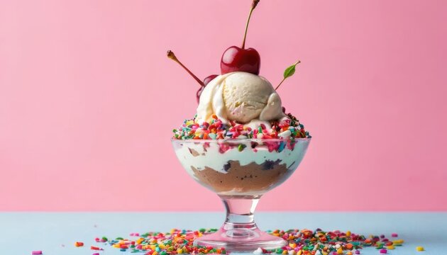 delicious ice cream sundae topped with colorful sprinkles