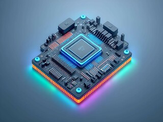 3d illustration Technology Smart motherboard chip creative map