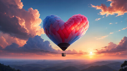 Fototapeta premium Heart-Shaped Balloon with Romantic Sunset Glow in Sky