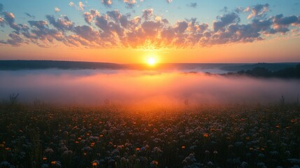 Fototapeta premium russia republic of khakassia fog in the early summer morning in the fields near the city of abakan