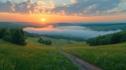 russia republic of khakassia fog in the early summer morning in the fields near the city of abakan