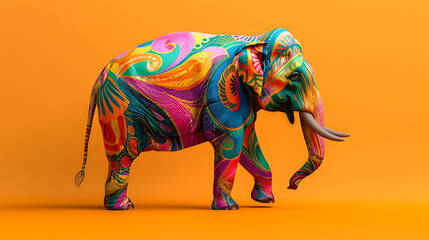 vibrant full body elephant illustration in colorful creative costume, generated by ai, standing against a bright and lively background with artistic flair
