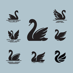 Swans Silhouette Isolated set of swan silhouette vector icon. Sets of Swan Bird Animal Wallpaper Vector Silhouette © Ismail