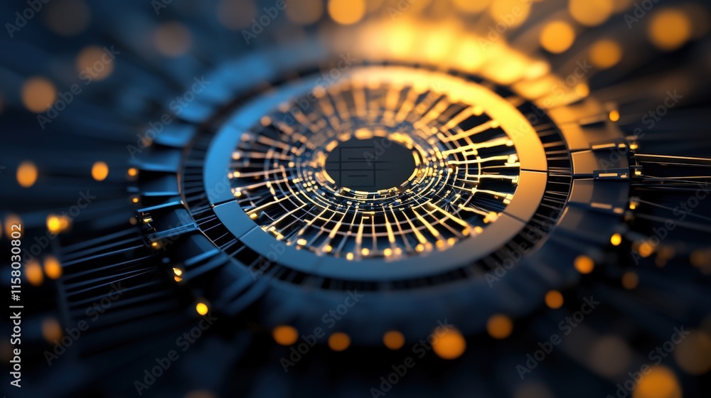Poster Abstract Representation of Digital Technology with Circular Patterns and Glowing Lights Showcasing Innovation and Modern Aesthetics in a Futuristic Style