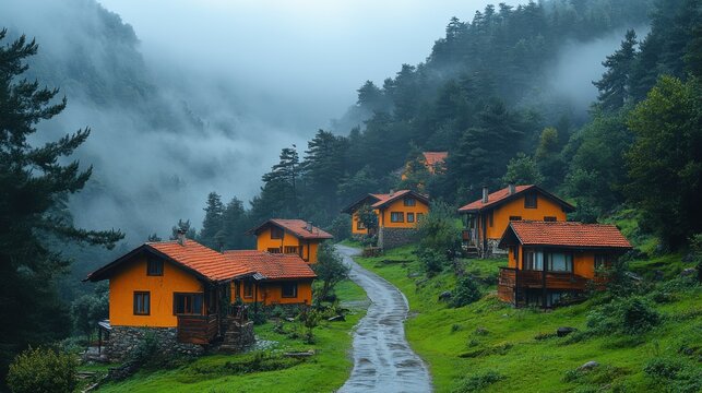 view of high plateau village in fog creating beautiful nature scene the image is captured in trabzon rize area of black sea region located at northeast of turkey