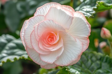 Fototapeta premium A close up of blooming pink Red Begonia flowers in a sunny garden