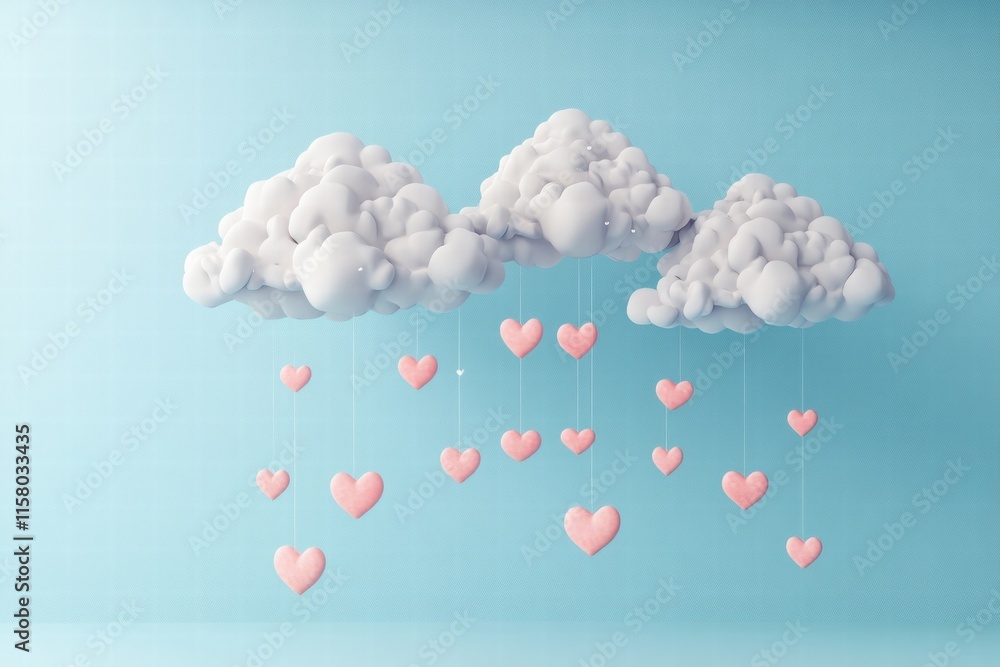 Aufkleber whimsical clouds with hanging hearts perfect for valentines day mock up design. generative ai