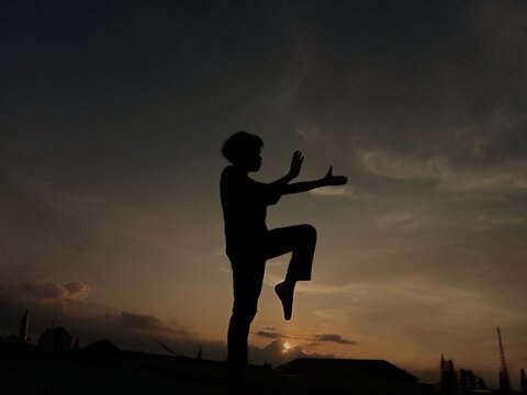 Siluet of a person performing pencak silat movements