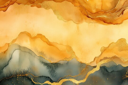 Abstract illustration of a gold watercolor stain Radiant brushstroke for your design project - Powered by Adobe