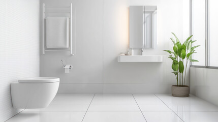 Fototapeta premium Minimalist contemporary toilet with natural light and white accents